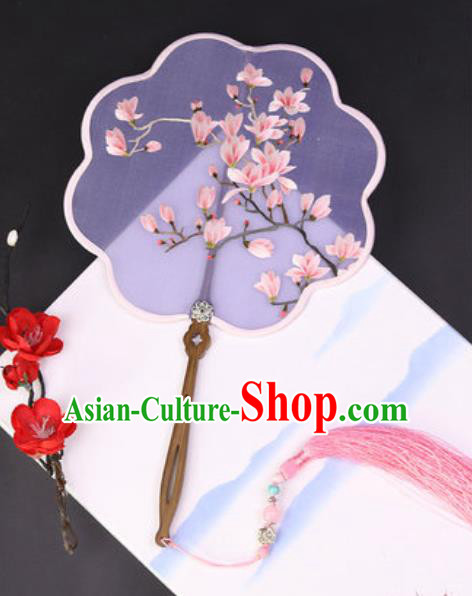 Handmade Chinese Embroidered Mangnolia Silk Fans Traditional Classical Dance Palace Fan for Women