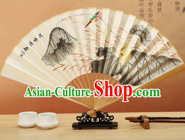 Chinese Hand Painting Lotus Paper Fan Traditional Classical Dance Accordion Fans Folding Fan