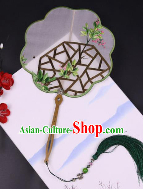 Handmade Chinese Embroidered Green Leaf Silk Fans Traditional Classical Dance Palace Fan for Women