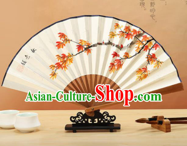 Chinese Hand Painting Maple Leaf Paper Fan Traditional Classical Dance Accordion Fans Folding Fan