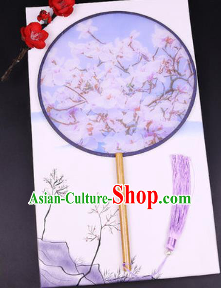 Handmade Chinese Printing Mangnolia Blue Silk Fans Traditional Classical Dance Palace Fan for Women