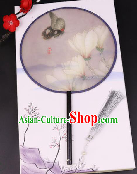 Handmade Chinese Printing Mangnolia Grey Silk Fans Traditional Classical Dance Palace Fan for Women