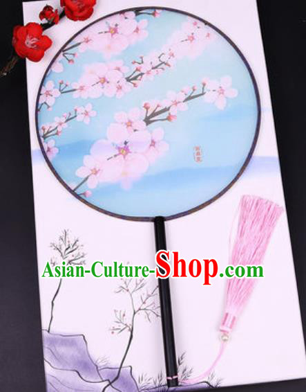 Handmade Chinese Printing Peach Blossom Blue Silk Fans Traditional Classical Dance Palace Fan for Women