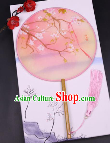 Handmade Chinese Printing Plum Pink Silk Fans Traditional Classical Dance Palace Fan for Women
