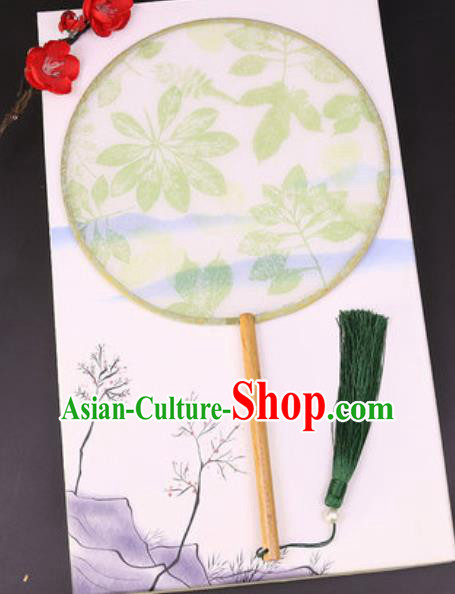 Handmade Chinese Printing Green Leaf Silk Fans Traditional Classical Dance Palace Fan for Women