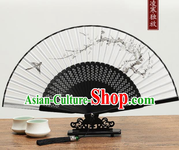 Chinese Traditional Ink Painting Plum Blossom Fan Handmade Accordion Classical Dance Fans Folding Fan