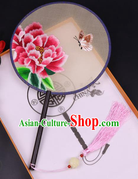 Handmade Chinese Embroidered Peony Butterfly Silk Fans Traditional Classical Dance Palace Fan for Women
