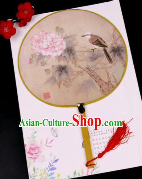 Chinese Traditional Printing Peony Bird Silk Fans Handmade Classical Dance Palace Fan for Women