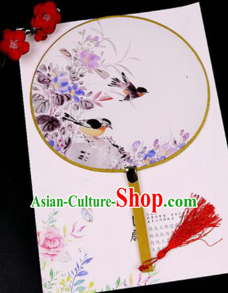 Chinese Traditional Printing Flowers Bird Silk Fans Handmade Classical Dance Palace Fan for Women