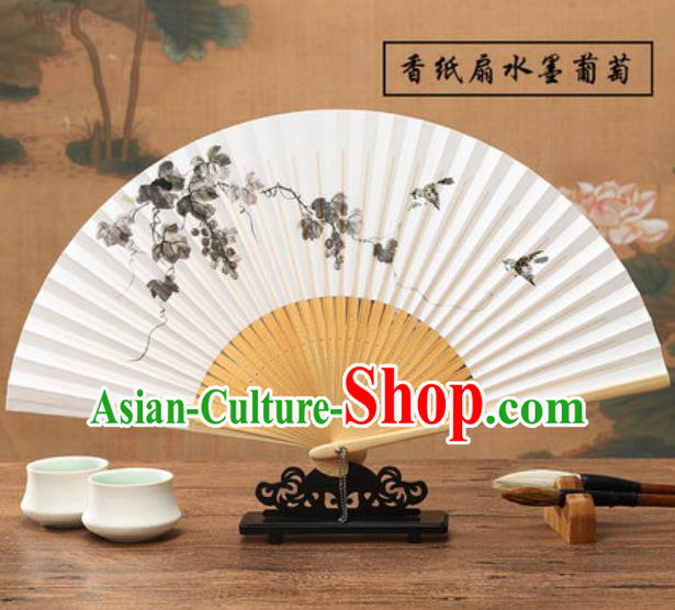 Chinese Traditional Ink Painting Grape Fan Classical Dance Accordion Paper Fans Folding Fan