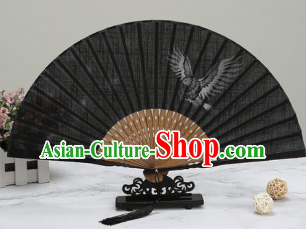 Chinese Traditional Printing Eagle Black Silk Fan Classical Dance Accordion Fans Folding Fan