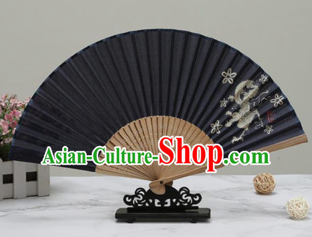 Chinese Traditional Printing Dragon Black Silk Fan Classical Dance Accordion Fans Folding Fan