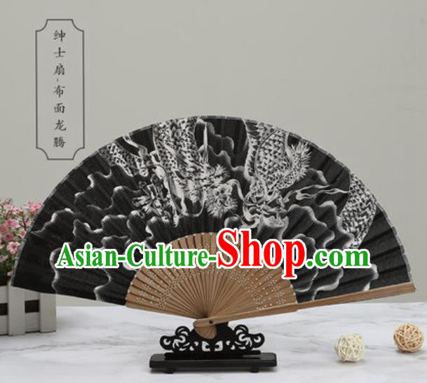 Chinese Traditional Printing Dragon Black Silk Fan Classical Dance Accordion Fans Folding Fan