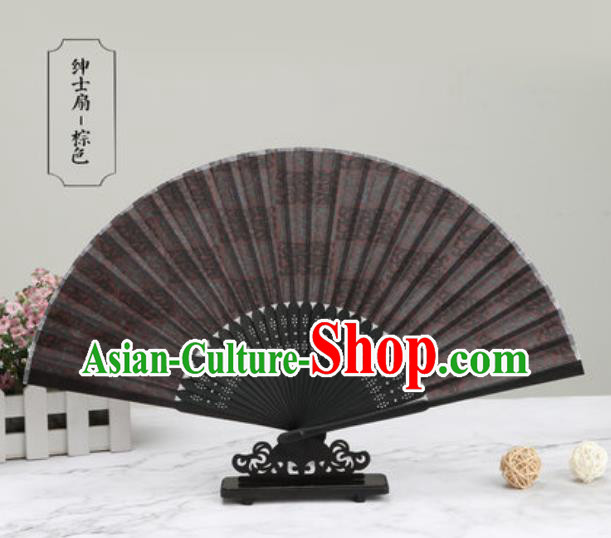 Chinese Traditional Printing Brown Silk Fan Classical Dance Accordion Fans Folding Fan