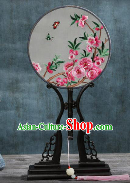 Handmade Chinese Embroidered Peach Blossom Butterfly Ebony Silk Fans Traditional Classical Dance Palace Fan for Women