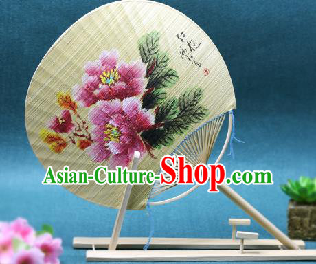 Handmade Chinese Ink Painting Peony Bamboo Fans Traditional Classical Dance Palace Fan for Women