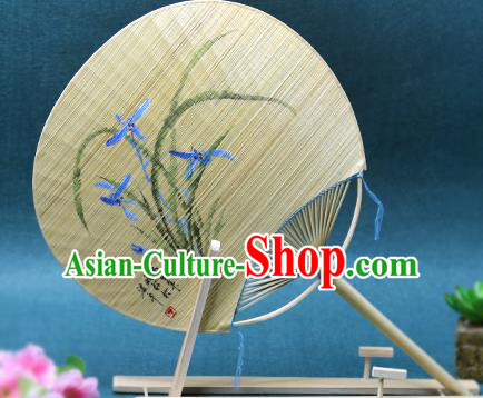 Handmade Chinese Ink Painting Orchids Bamboo Fans Traditional Classical Dance Palace Fan for Women