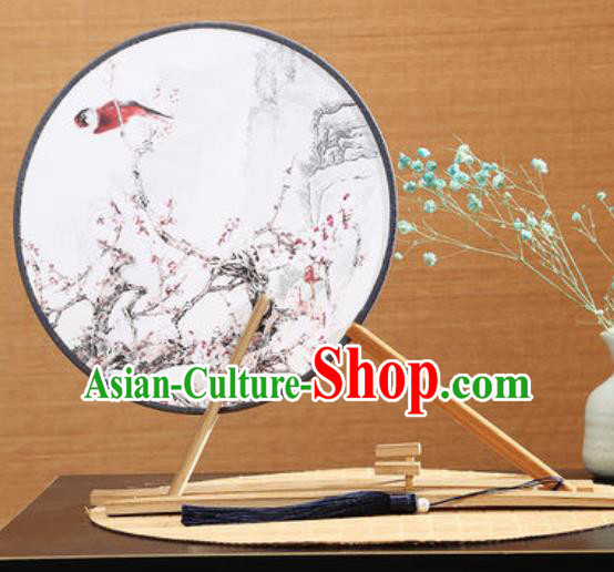 Handmade Chinese Printing Plum Blossom Round Fans Traditional Classical Dance Red Beech Palace Fan for Women