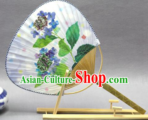 Handmade Chinese Printing Blue Flowers Paper Fans Traditional Classical Dance Palace Fan for Women
