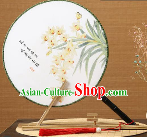 Handmade Chinese Printing Orchids Palace Fans Traditional Classical Dance Round Fan for Women