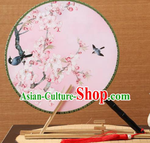 Handmade Chinese Printing Peach Blossom Pink Palace Fans Traditional Classical Dance Round Fan for Women