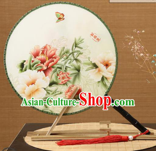 Handmade Chinese Printing Peony Palace Fans Traditional Classical Dance Round Fan for Women