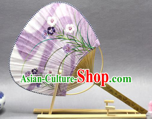 Handmade Chinese Printing Orchid Lilac Paper Fans Traditional Classical Dance Palace Fan for Women