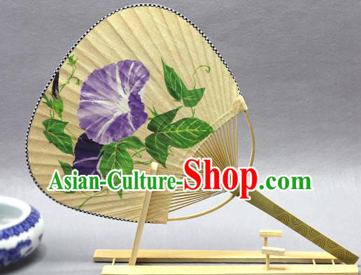 Handmade Chinese Printing Petunia Yellow Paper Fans Traditional Classical Dance Palace Fan for Women