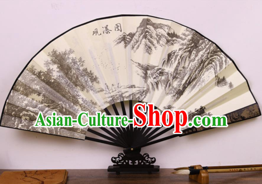 Handmade Chinese Printing Waterfall Bamboo Silk Fan Traditional Classical Dance Accordion Fans Folding Fan