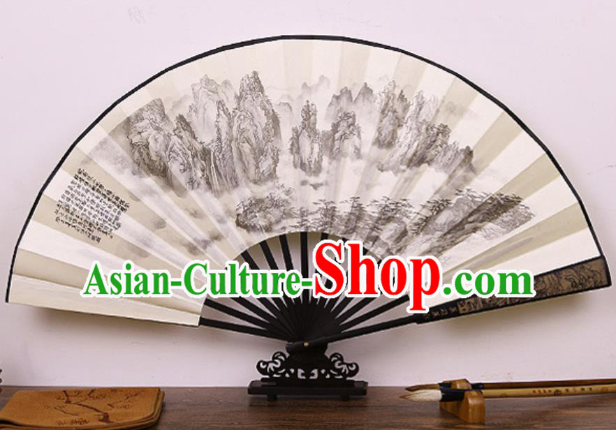 Handmade Chinese Printing Mountains Bamboo Silk Fan Traditional Classical Dance Accordion Fans Folding Fan