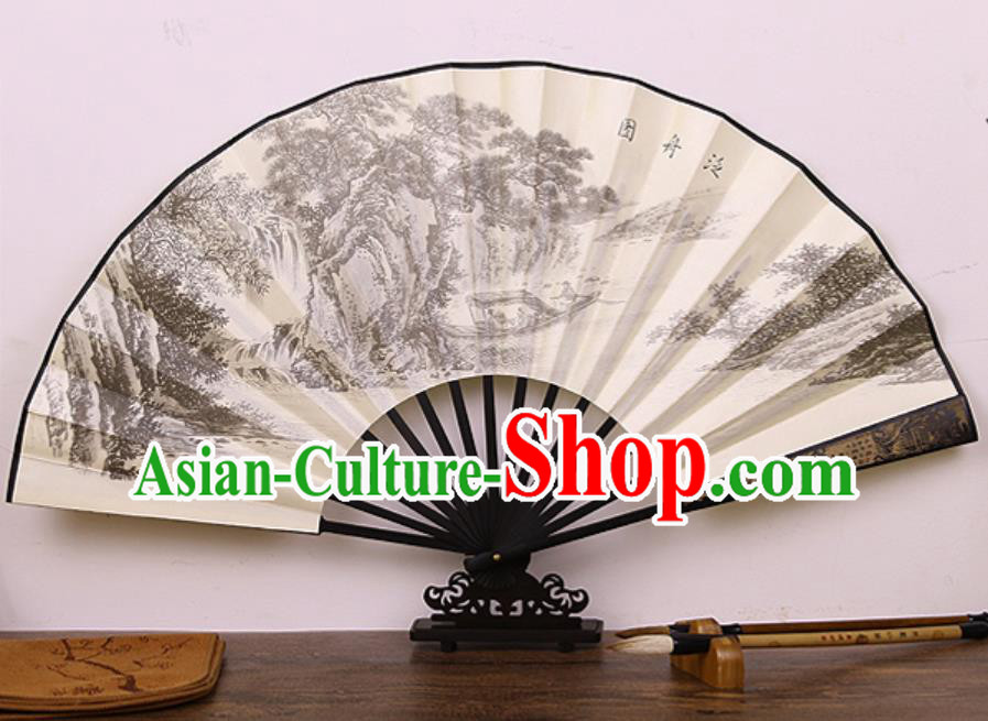 Handmade Chinese Printing Boat Bamboo Silk Fan Traditional Classical Dance Accordion Fans Folding Fan