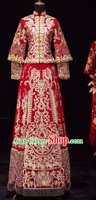 Chinese Traditional Xiu He Suit Embroidered Red Dress China Ancient Bride Wedding Costume for Women