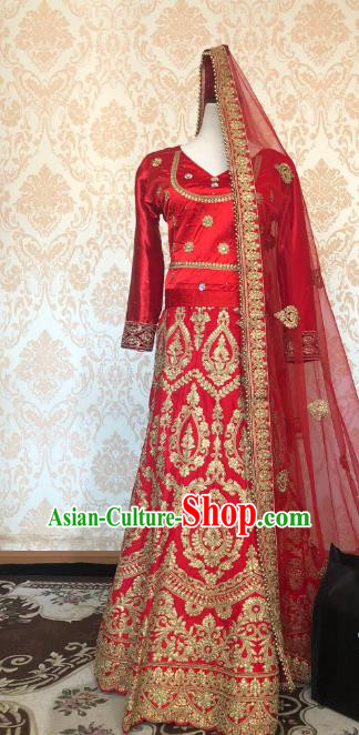 Indian Traditional Lehenga Red Dress Asian India Bride Wedding Costume for Women