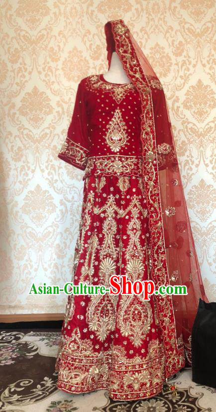 Indian Traditional Embroidered Lehenga Red Dress Asian India Bride Wedding Costume for Women