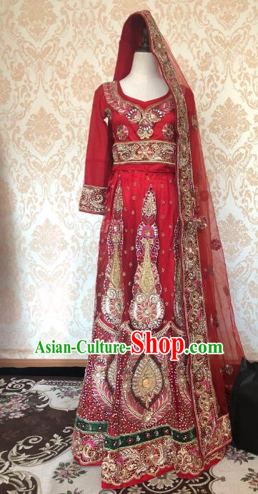Indian Traditional Embroidered Lehenga Purple Red Dress Asian India Bride Wedding Costume for Women