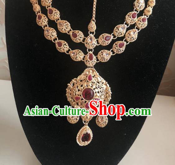 Indian Traditional Wedding Red Gem Eyebrows Pendant Asian India Bride Headwear Jewelry Accessories for Women