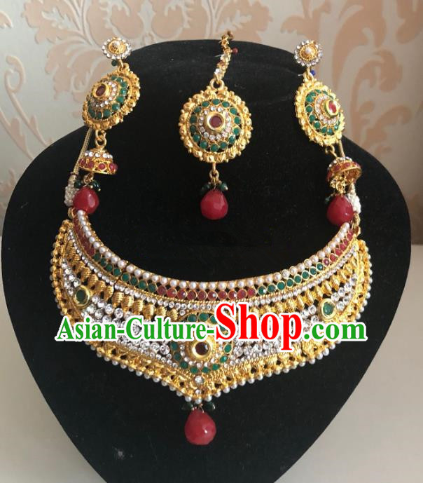 Indian Traditional Wedding Necklace and Earrings Eyebrows Pendant Asian India Bride Headwear Jewelry Accessories for Women