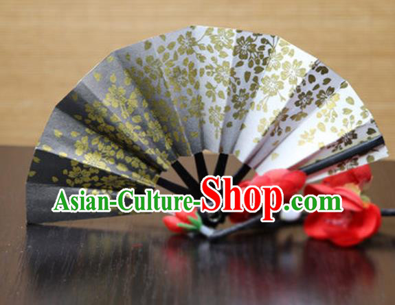 Handmade Chinese Printing Sakura Black Fan Traditional Classical Dance Accordion Fans Folding Fan