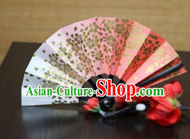 Handmade Chinese Printing Sakura Red Fan Traditional Classical Dance Accordion Fans Folding Fan