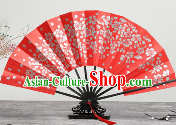 Handmade Chinese Printing Sakura Red Fan Traditional Classical Dance Accordion Fans Folding Fan