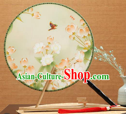 Handmade Chinese Printing Begonia Butterfly Palace Fans Traditional Classical Dance Round Fan for Women