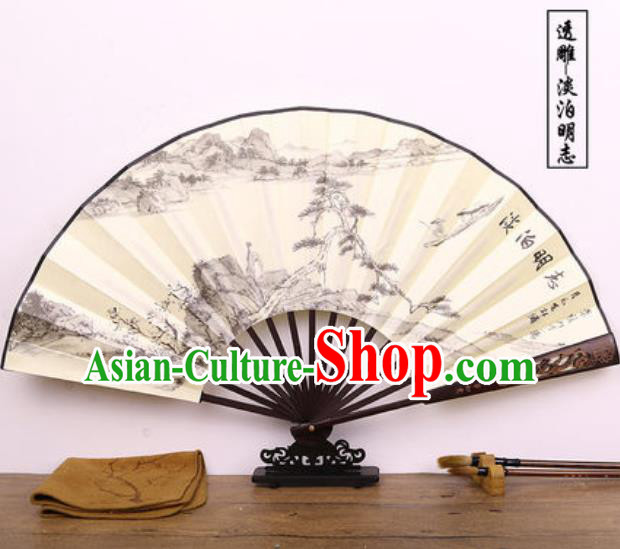 Handmade Chinese Ink Painting Landscape Carving Fan Traditional Classical Dance Accordion Fans Folding Fan