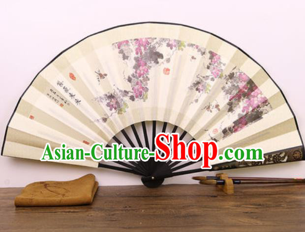 Handmade Chinese Ink Painting Grape Carving Fan Traditional Classical Dance Accordion Fans Folding Fan