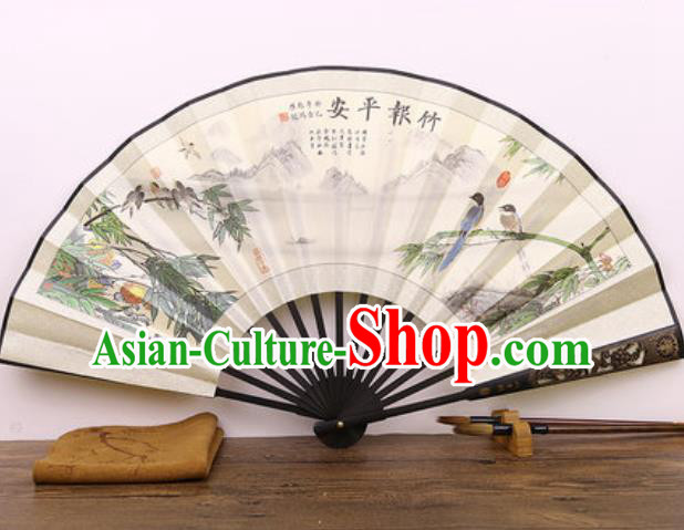 Handmade Chinese Ink Painting Bamboo Bird Carving Fan Traditional Classical Dance Accordion Fans Folding Fan