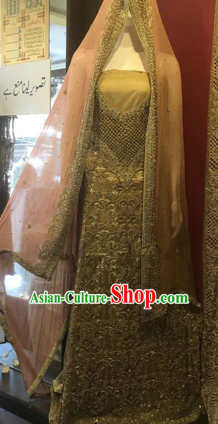 Indian Traditional Bride Exquisite Embroidered Khaki Lehenga Dress Asian Hui Nationality Wedding Costume for Women