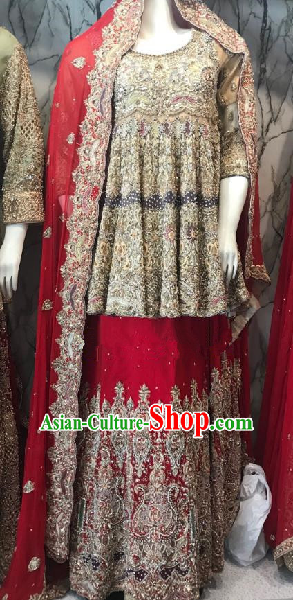 Indian Traditional Bride Exquisite Embroidered Lehenga Dress Asian Hui Nationality Wedding Costume for Women