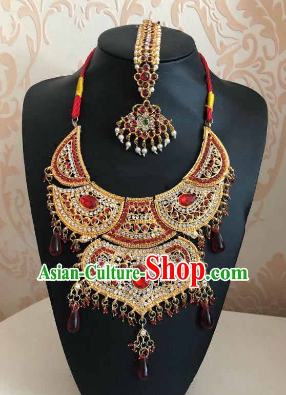 Indian Traditional Wedding Necklace and Eyebrows Pendant Asian India Bride Headwear Jewelry Accessories for Women