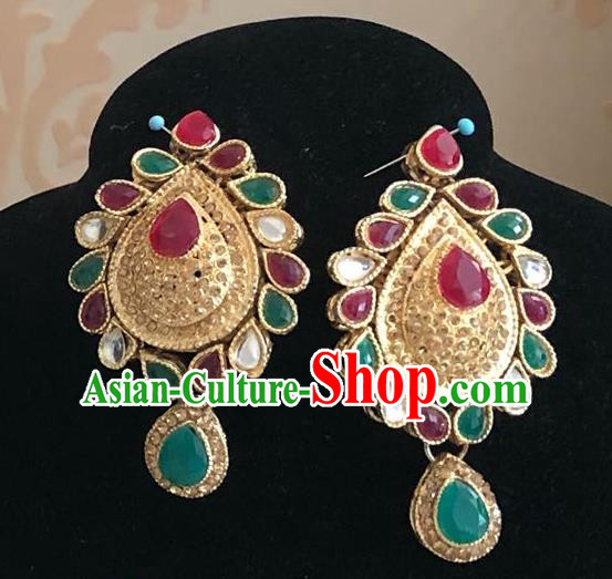 Indian Traditional Wedding Colorful Gems Earrings Asian India Bride Jewelry Accessories for Women