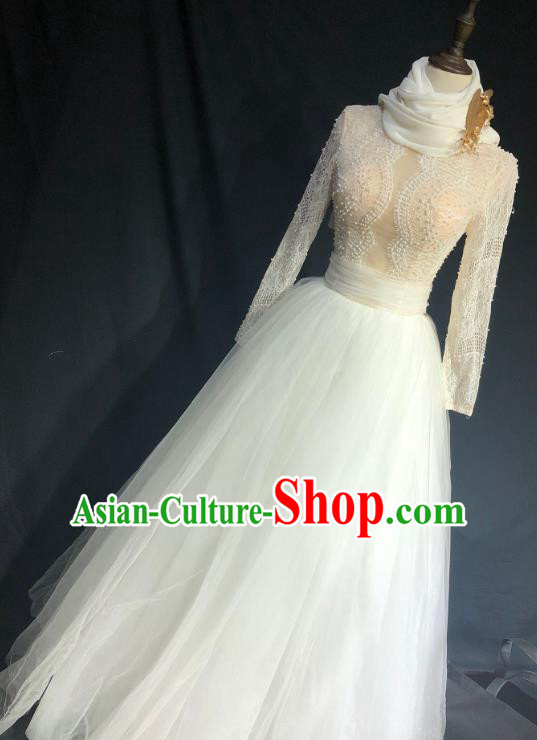 Top Grade Bride White Veil Lace Wedding Dress Bridal Full Dress Wedding Costume for Women