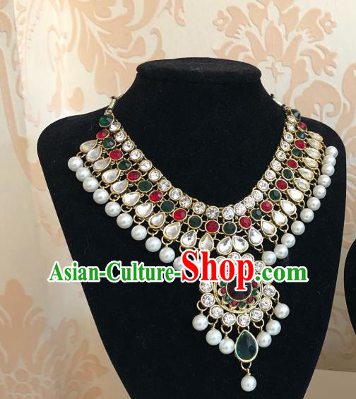 Indian Traditional Wedding Crystal Gems Necklace Asian India Bride Jewelry Accessories for Women